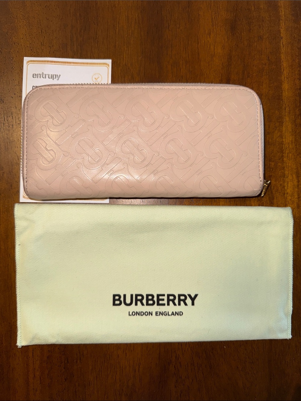 Burberry Pale Pink Quilted Zip-Around Leather Wallet